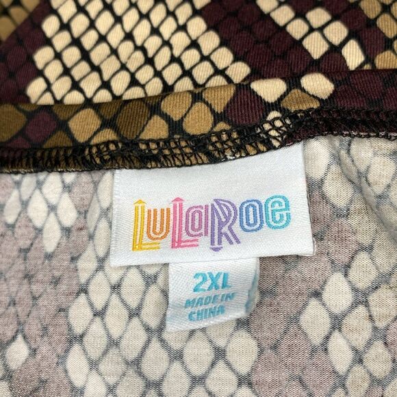 LulaRoe Elizabeth Tunic Women’s 2X Brown Tan Snake Reptile V Neck Long Sleeve - Picture 8 of 9